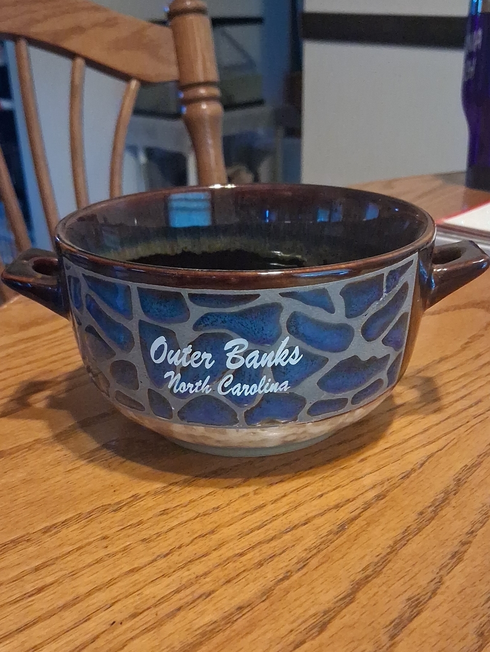 Maje Blue Brown Glazed Ceramic Double-Handled Bowl